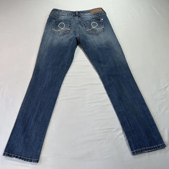 Seven7 Jeans Womens 4 Blue Slim Straight Mid Rise Distressed Stretch Denim - Picture 2 of 12
